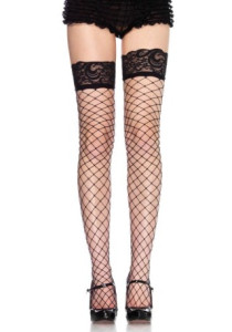 FENCE NET STOCKING W/ LACE TOP O/S BLK