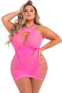 BACK 2 BASIXXX HI NECK DRESS PINK, PLUS SIZE