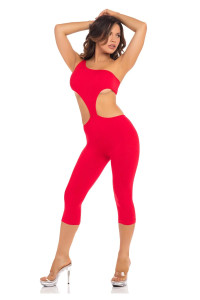  One Shoulder Cropped Catsuit Red
