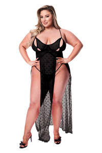 BACI 2PC MESH GOWN & G-STRING SET BLACK, QUEEN