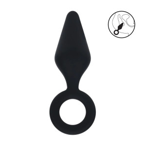 Silicone Anal Plug with Loop - M - Black