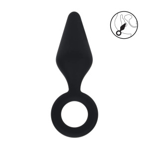 Silicone Anal Plug with Loop - L - Black