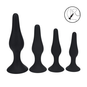 Slim Silicone Anal Plug Set of 4 - S/M/L/XL - Black