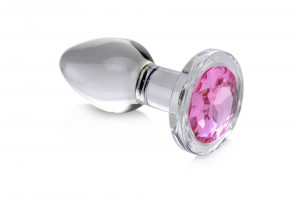 Glass Anal Plug Pink Gem