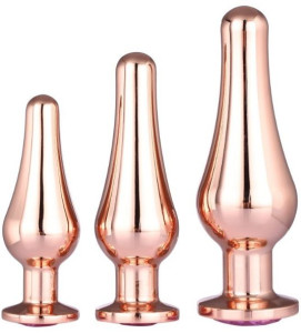 Set of 3 Pleasure Anal Plugs Gold Gleaming Love